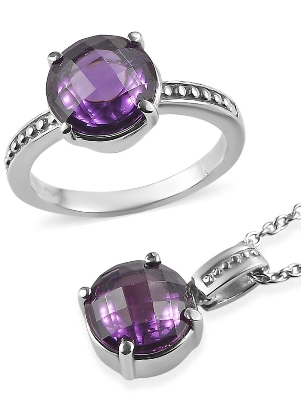 EverTrue Simulated Amethyst Color Diamond Ring (Size 7) and Pendant Necklace
